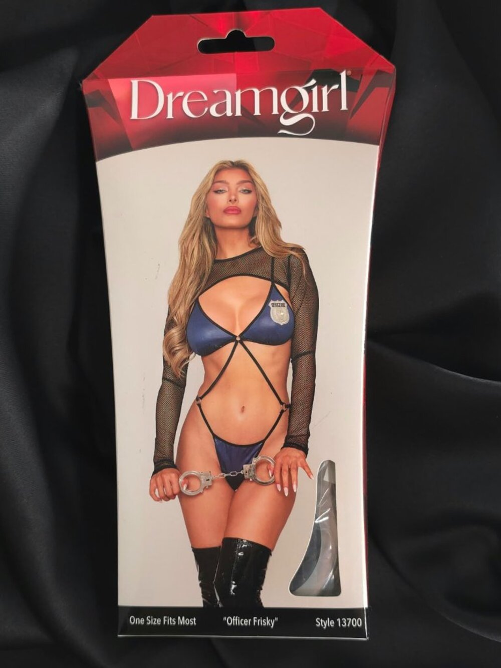 Dreamgirl Officer Frisky Blue Black Police Teddy Fishnet Shrug 3-Piece Set